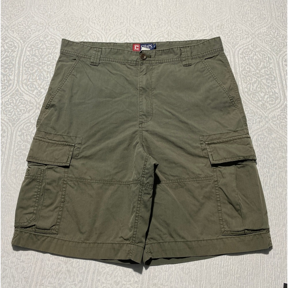 Chaps Mens‎ Cargo Shorts Size 36 Olive Green Cotton Blend Relaxed Hiking Utility